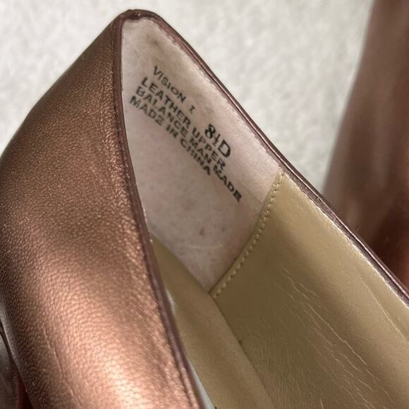 NWT VTG BELLINI Copper Asymmetric 90s Metallic Leather Spool Block Heels Sz 8.5 - Picture 7 of 8